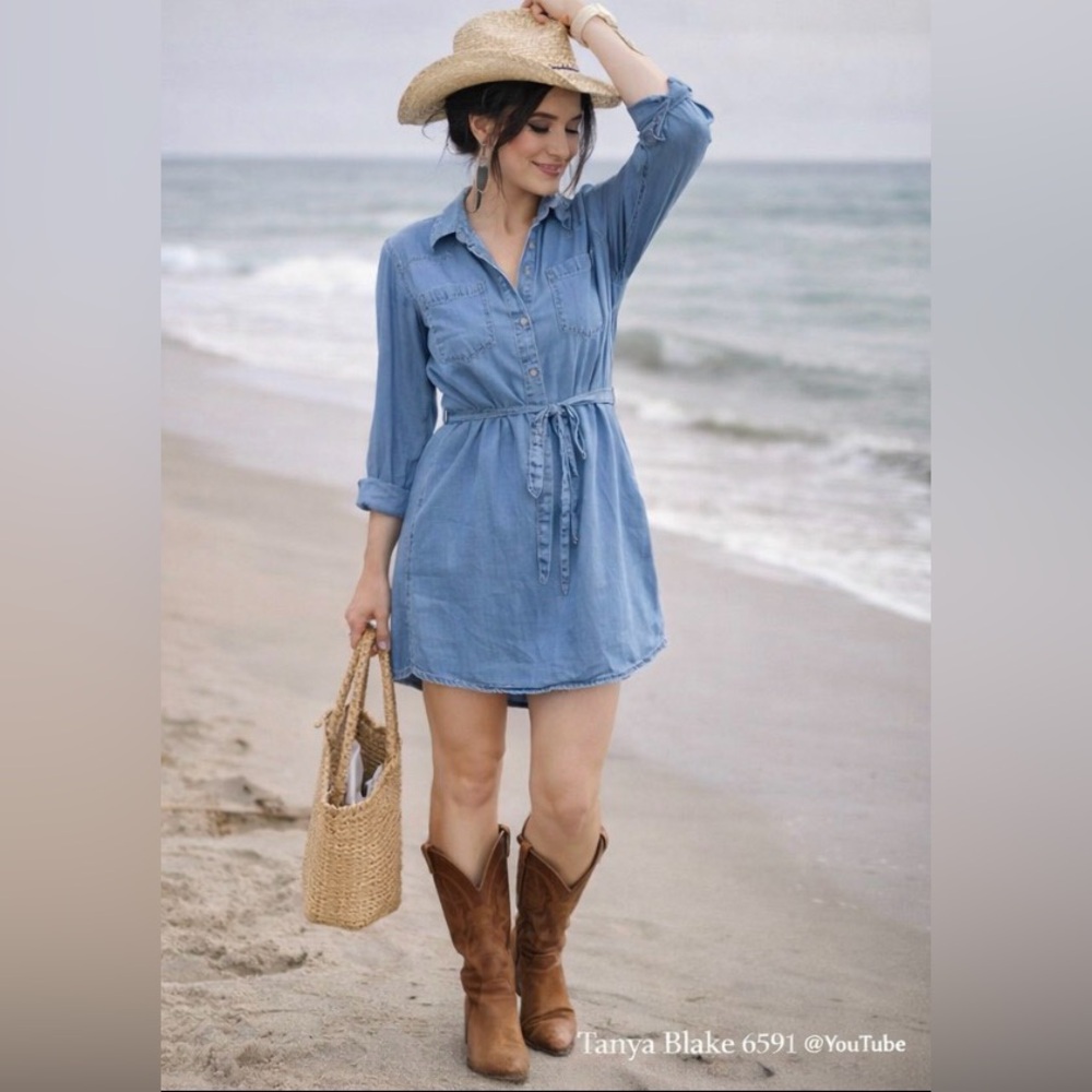 Blue Denim Shirt Dress Thyme Chambray Shirt Dress – Size XS